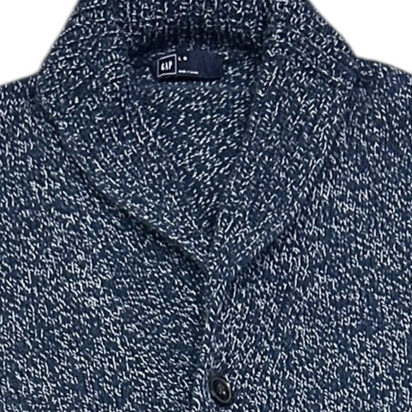 GAP Men's Academia Chunky Fisherman Knit Cardigan Sz L Blue Heritage Cabincore - Picture 2 of 7
